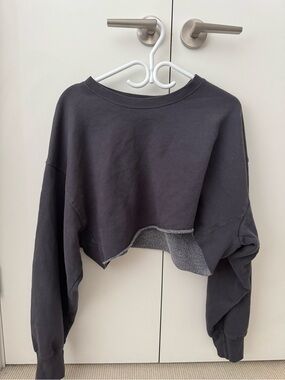 Aritzia TNA Cropped Crewneck Sweatshirt - Charcoal